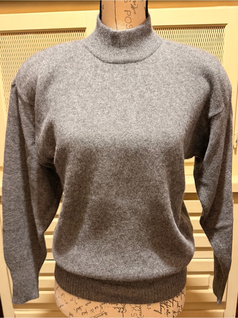 Vintage Neiman Marcus 100% Cashmere Button Neck Grey Sweater